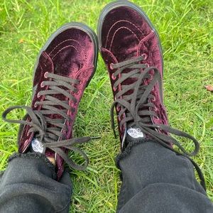 Maroon velvet vans